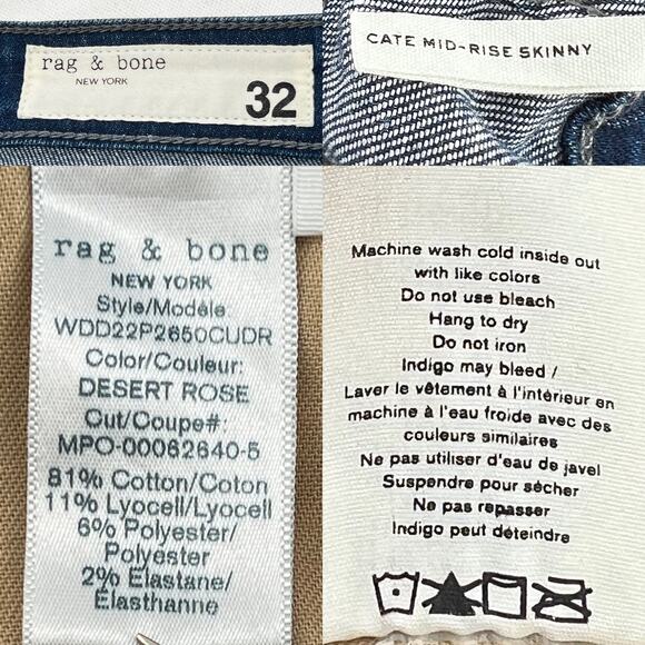 rag & bone Cate Mid-Rise Skinny Ankle Jeans Desert Rose sz 32 x 30 - Picture 13 of 15